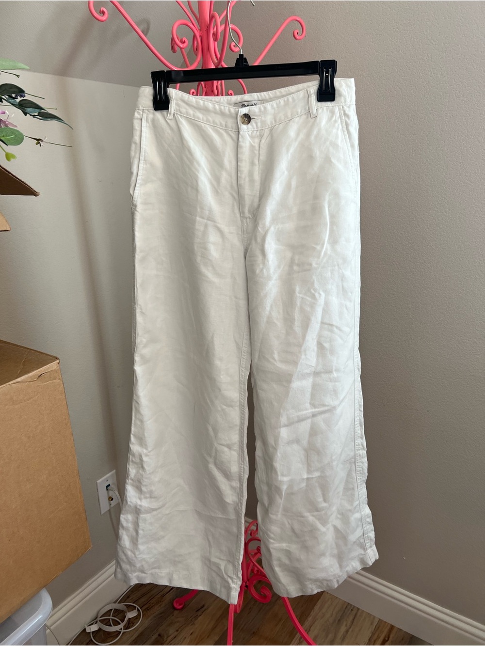 Madewell White Wide-Leg Linen Pants